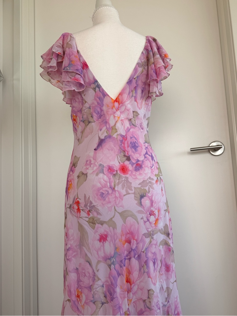 Mango Pastel Floral V-Neck Dress in Lavender and Pink - Picture 9 of 15